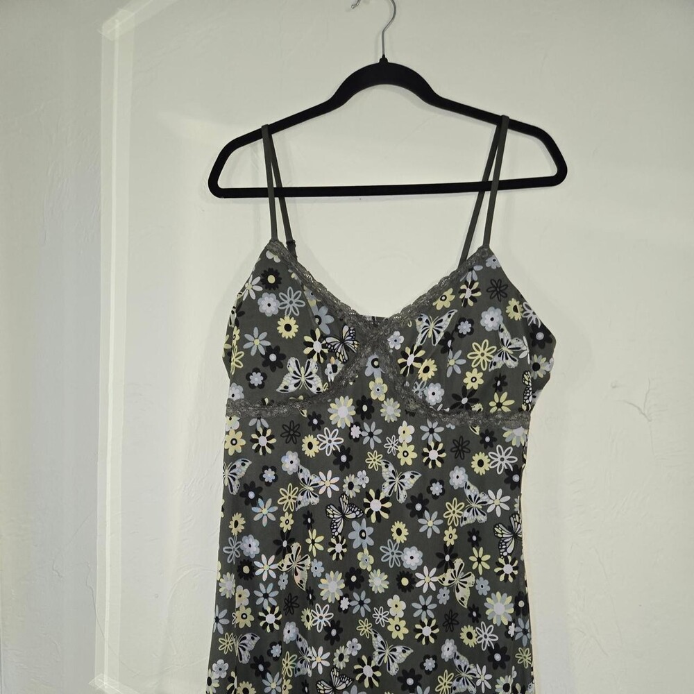 No Boundaries green floral mini dress with white, yellow, and black flowers, siz